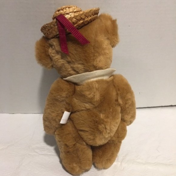 Vintage 1985 KENT Collectibles JOINTED TEDDY BEAR Straw Hat Black Neck Bow 10" - Picture 3 of 9